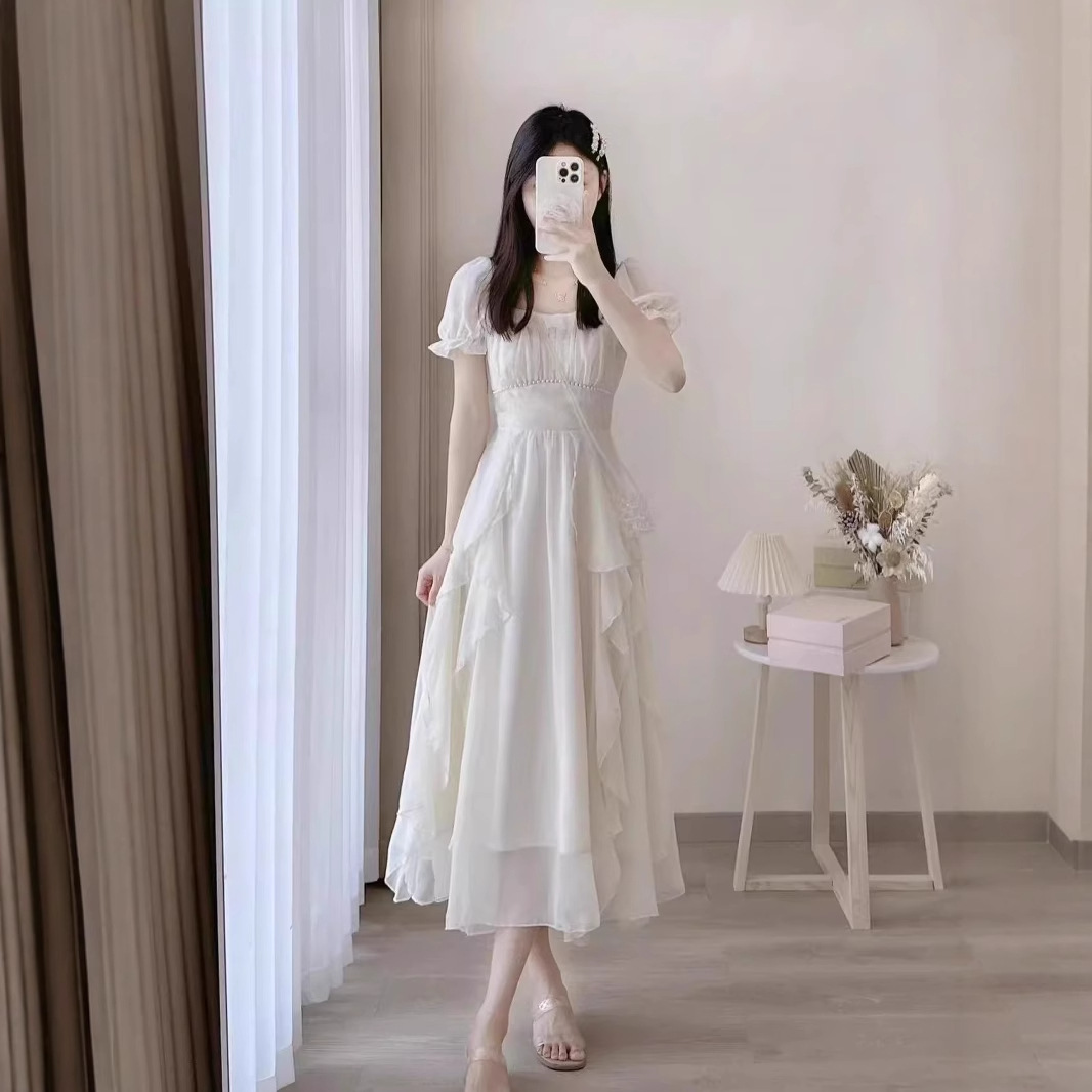 法式白色高级感仙女连衣裙女夏季2025新款超仙公主裙温柔风长裙子细节图