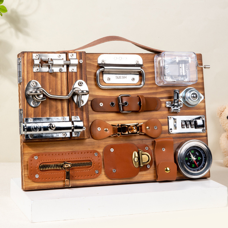 蒙特梭利碳化忙碌板幼儿童早教益智思维训练蒙氏教具开锁游戏玩具