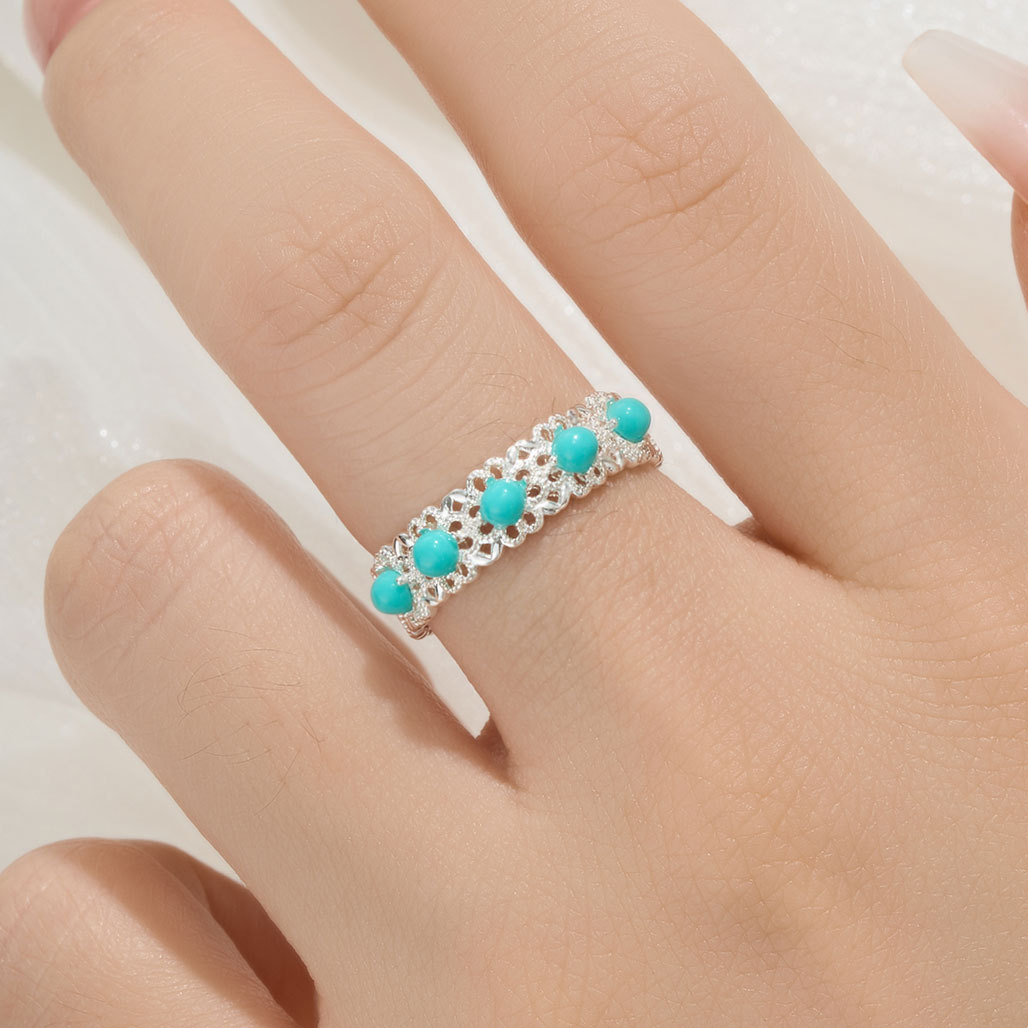 Source factory retro ethnic style blue turquoise open ring, copper alloy lace trim, zirconium adjustable ring details Picture