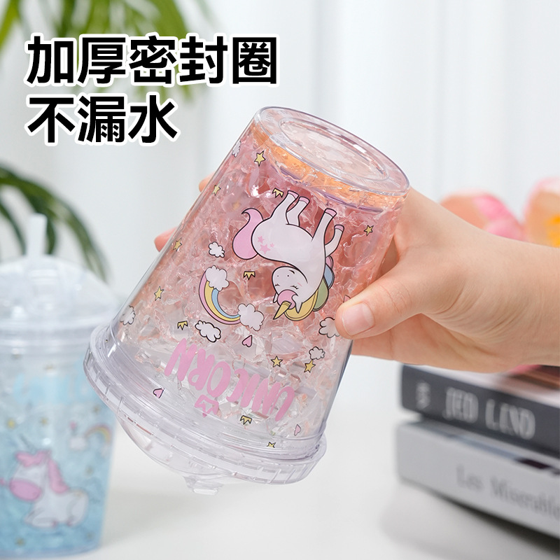 Summer crushed ice cup, Korean double-layer straw water cup, cute unicorn portable and personalized ice cup for female students details Picture