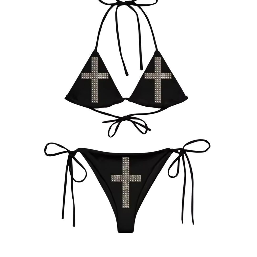 New European and American style retro summer sexy two-piece bikini with straps, hot girl vacation style Y2K beach bikini full figure