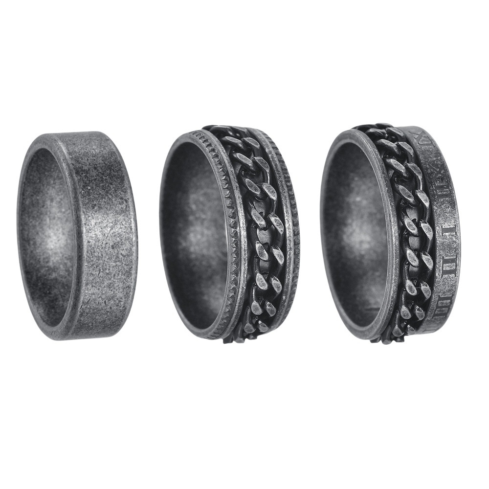 European and American jewelry set, aged silver ring, cross-border e-commerce source, Amazon rotating chain ring Item Picture