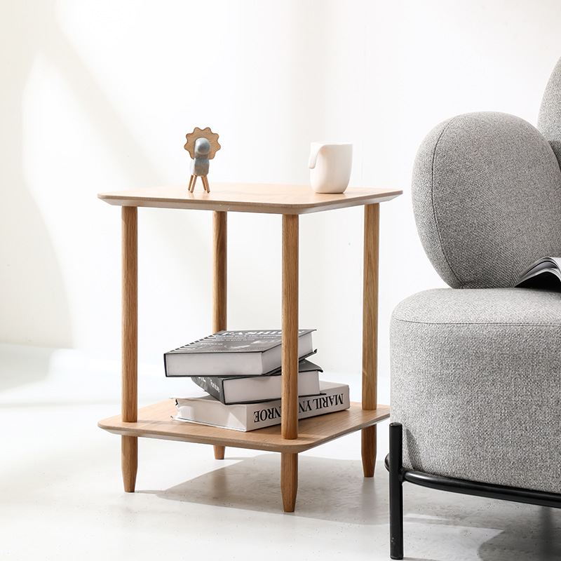 北欧星辰实木沙发边几简约家用客厅角几方形双层小茶几极简卧室床头柜