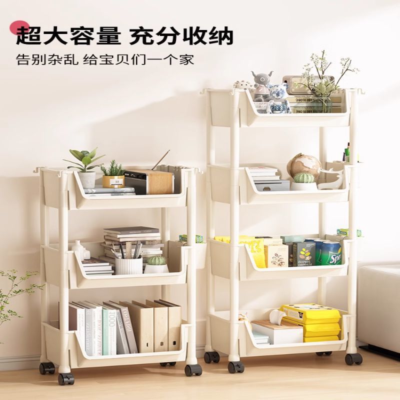 Trolley storage rack, multi-functional home living room snack and toy multi-layer storage rack, mobile bookshelf, kitchen food rack Application Scenario