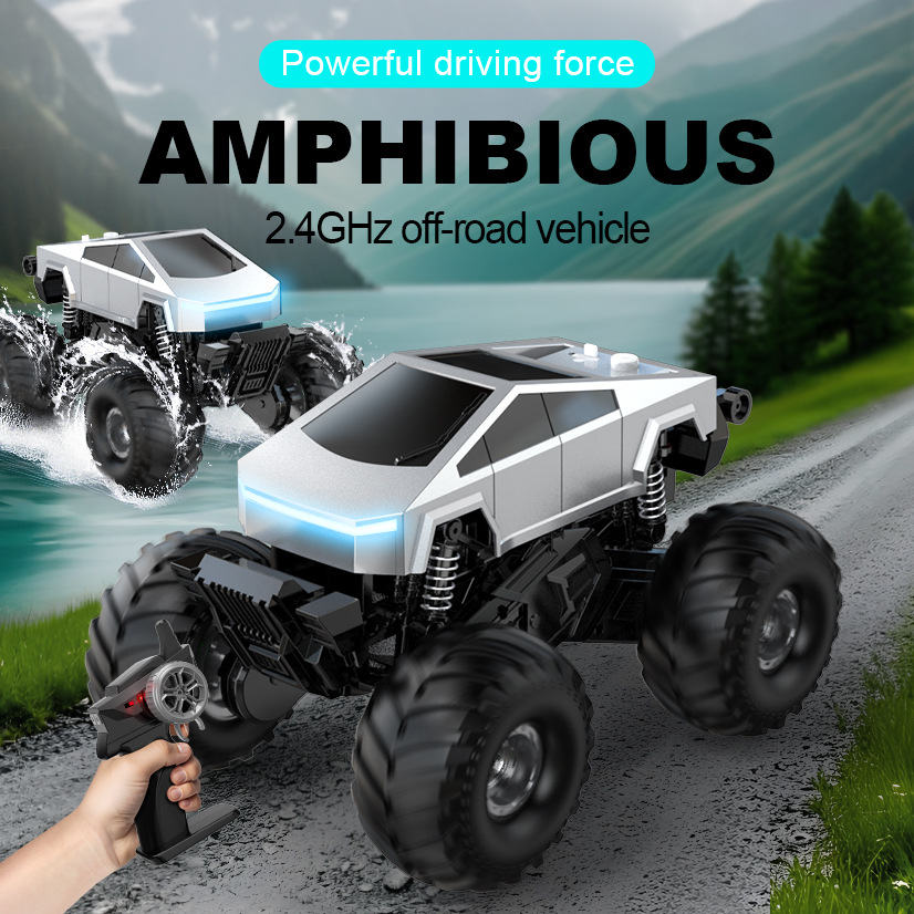 Cross-border Tesla Cyberpickup remote-controlled off-road water and land vehicle, four-wheel drive off-road charging, big feet, children and boys' toy details Picture