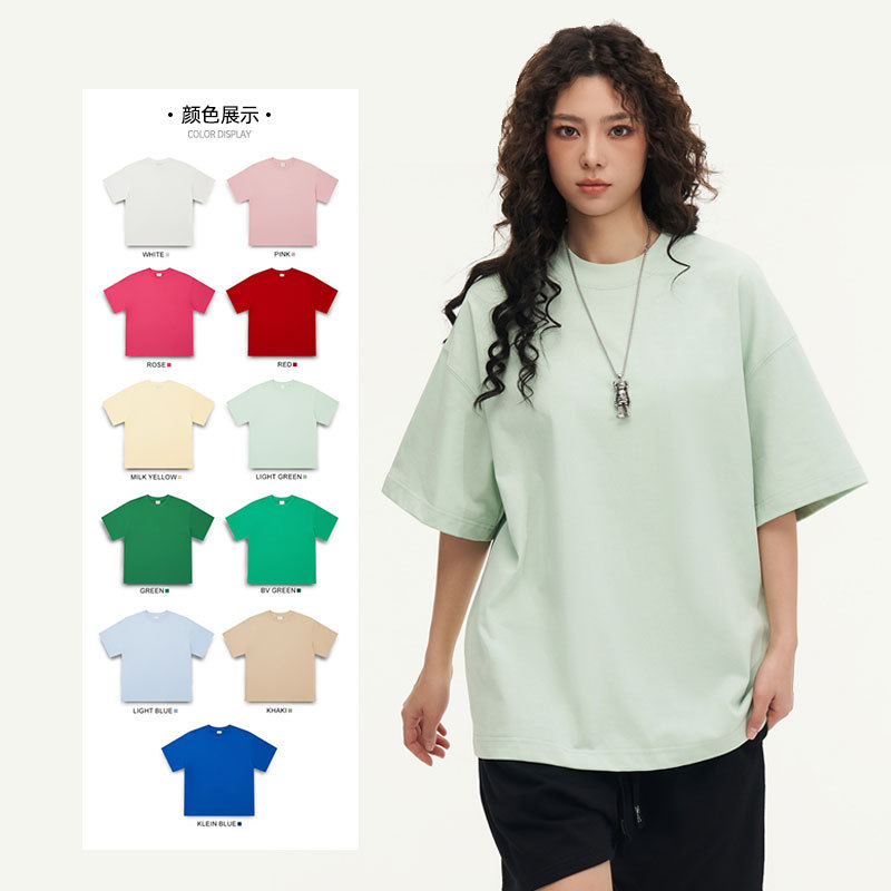 350g纯棉重磅欧码T恤印logo运动休闲跨境欧美百搭短袖落肩男女