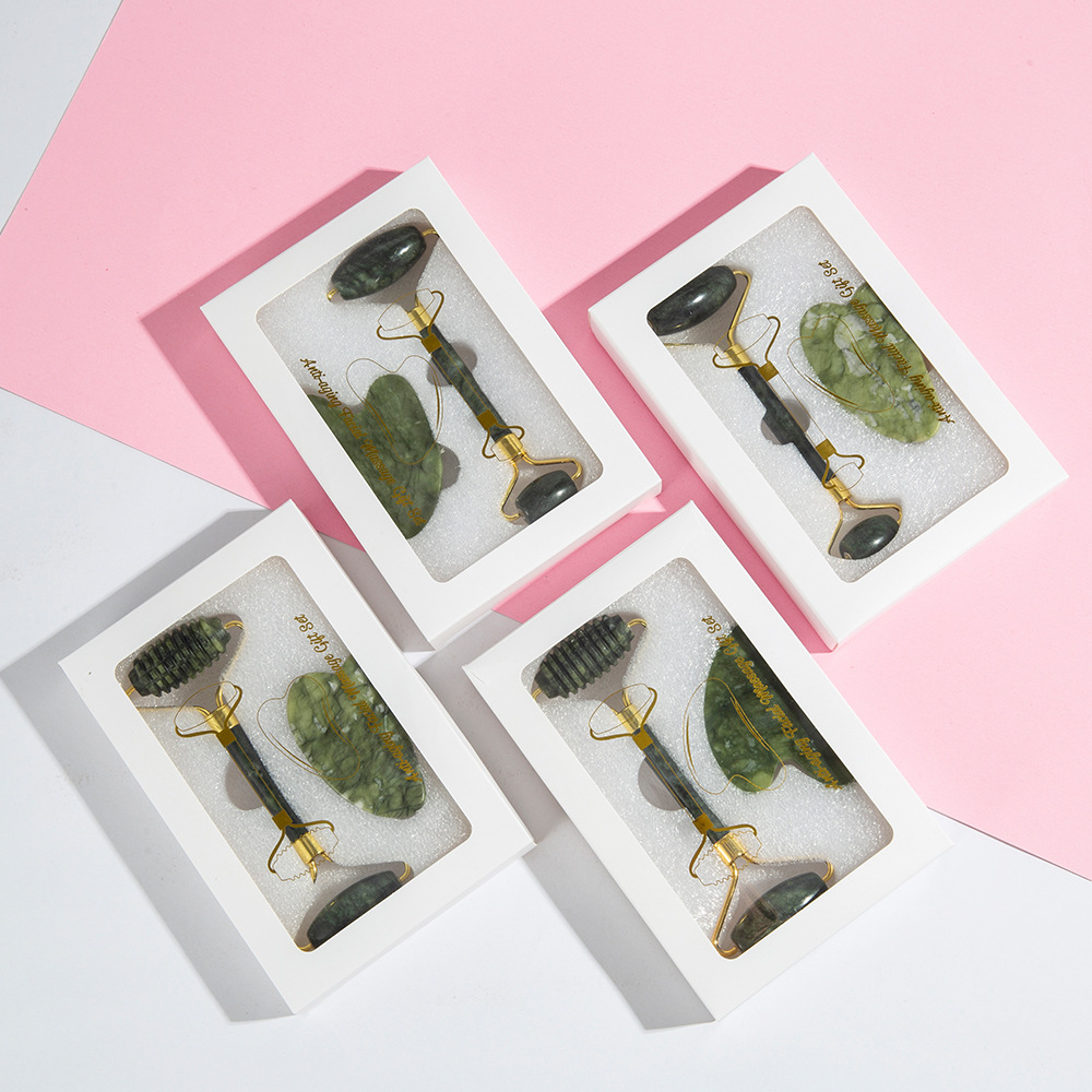 Jade beauty roller gua sha board beauty stick, Xiuyan jade gua sha beauty facial jade massager set details Picture