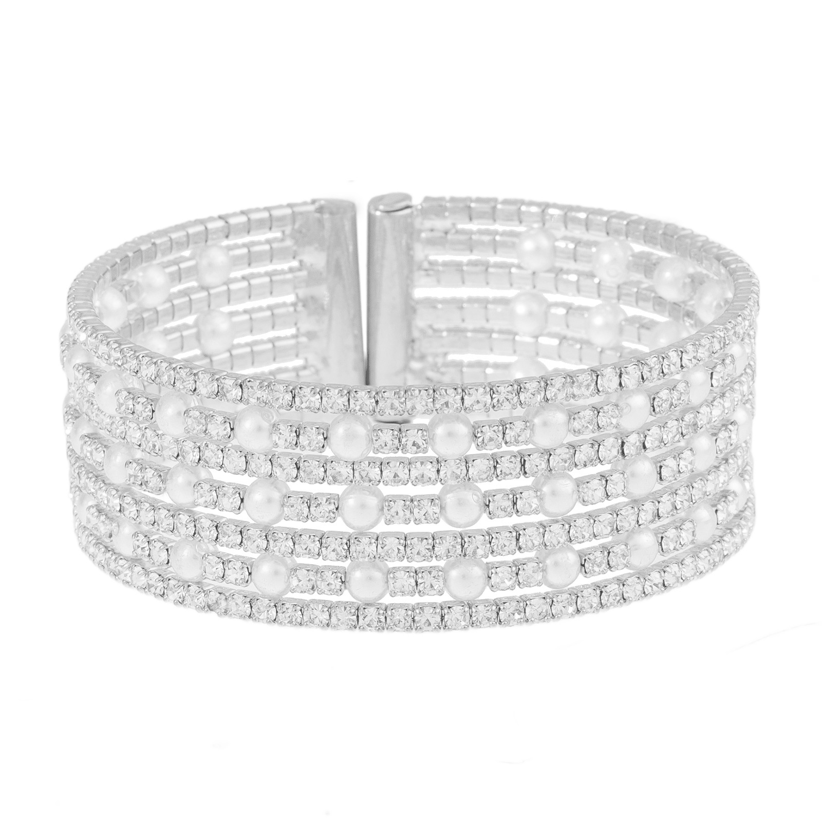 New cross-border multi-layer water diamond pearl elastic open bracelet for brides' wedding banquet, full diamond 7 rows of jewelry Item Picture