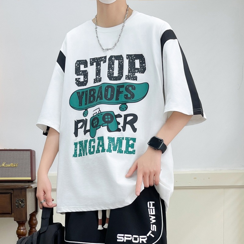 Men's short-sleeved T-shirt with a round neck, a trendy Instagram brand, a loose half-sleeve summer new style T-shirt, short-sleeved top for men Application Scenario