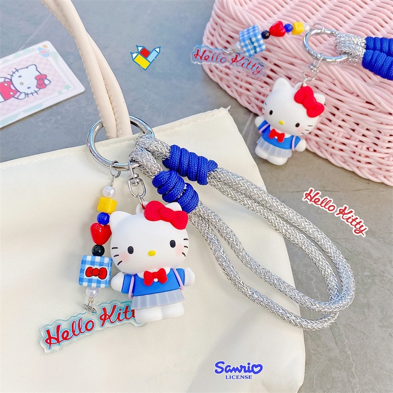 新品正版三丽鸥家族HELLO KITTY校园生活公仔手绳扣可爱书包挂件