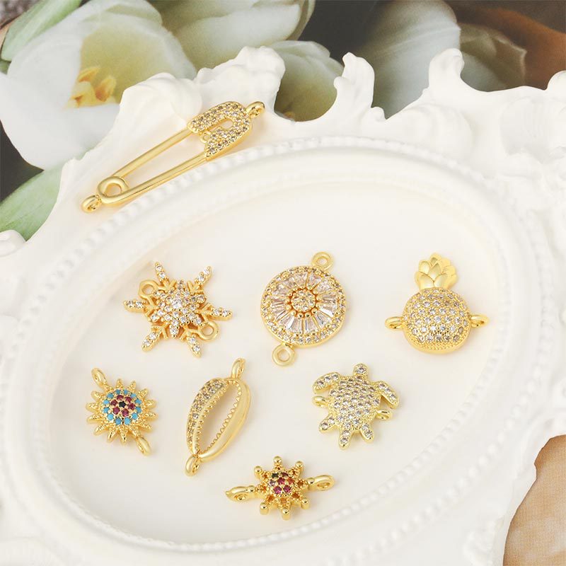 Copper micro-inlaid zircon colored six-star sunflower pendant, diy jewelry, earrings, necklace, bracelet connection material details Picture