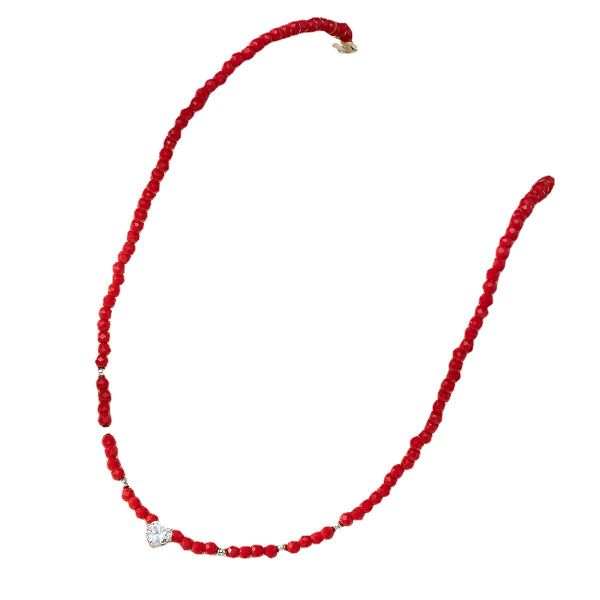 Factory direct sales, fashionable and hot-selling handcrafted beaded crystal heart-shaped diamond necklace, women's mixed and matched collarbone chain neck necklace accessory Item Picture