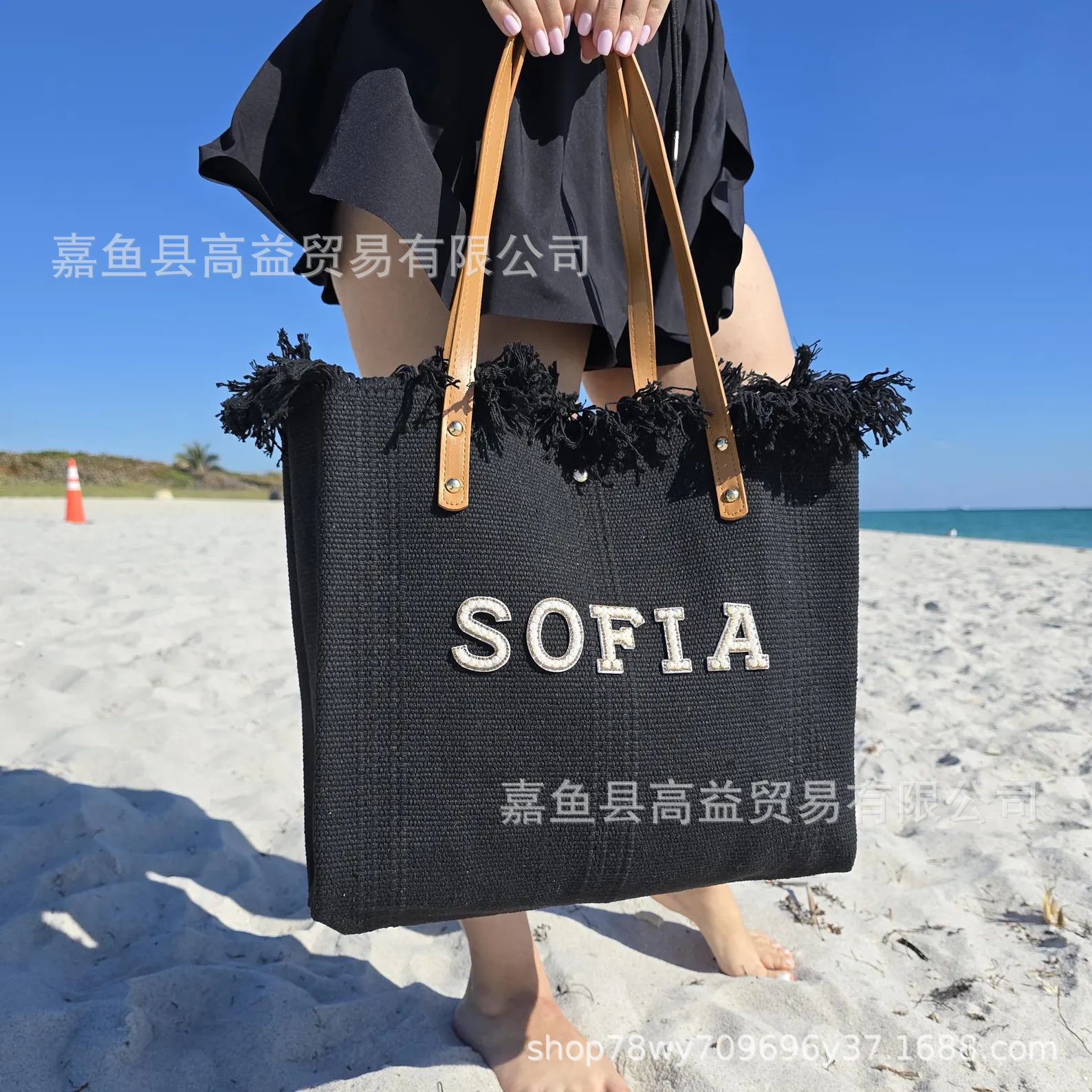 Cross-Border Canvas Bag, Striped Canvas Bag, Etsy Personalized Best-Selling Pearl Beach Bag, Korean Letter Canvas Bag, Women's Large-Capacity Single-Shoulder Tote Bag, Canvas Bag Specification drawing