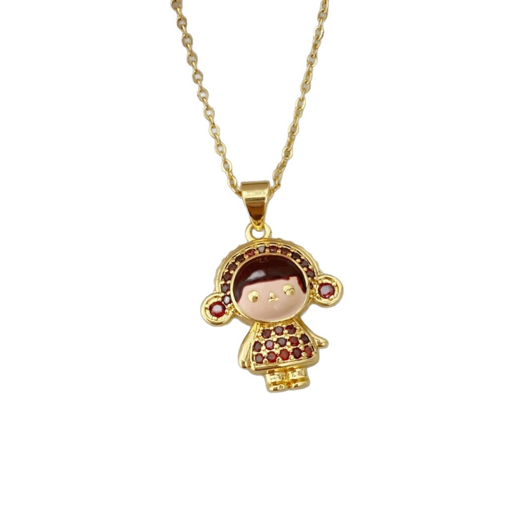 This necklace features a unique design of cartoon characters, hats, zircon couple necklaces, and a European and American personality rabbit girl collarbone chain Item Picture
