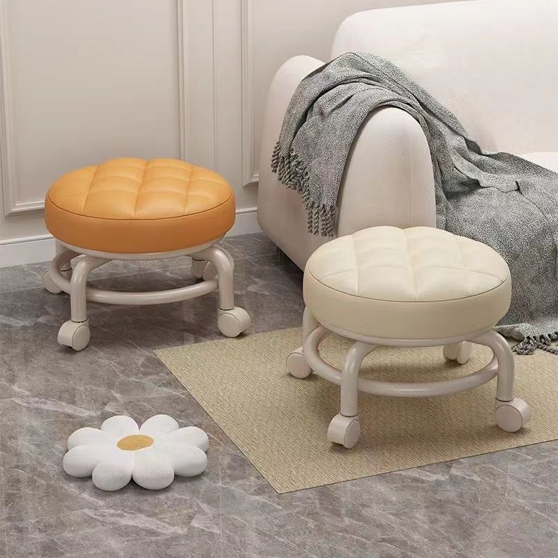 Taburete pequeño con ruedas universales poleas domésticas taburete bajo con ruedas taburete redondo pequeño taburete de sofá silla pequeña respaldo de plástico details Picture