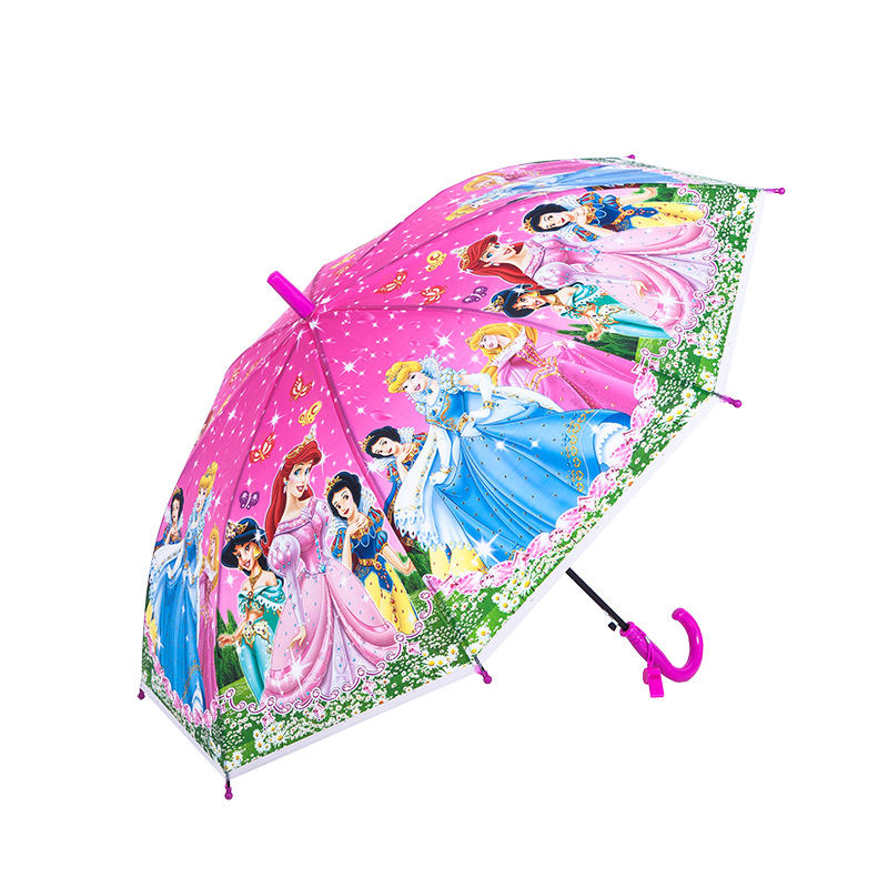 Factory wholesale of fresh and clean black vinyl anti-drip automatic long-handled straight pole cartoon umbrellas to protect against heavy rain Item Picture