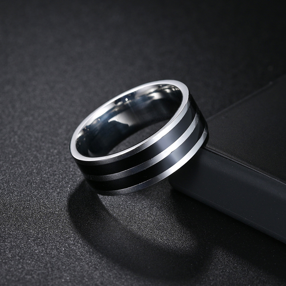 Amazon's new trendy men's jewelry wedding ring: 8MM wide double-groove oil-dripping, simple and fashionable European and American men's ring