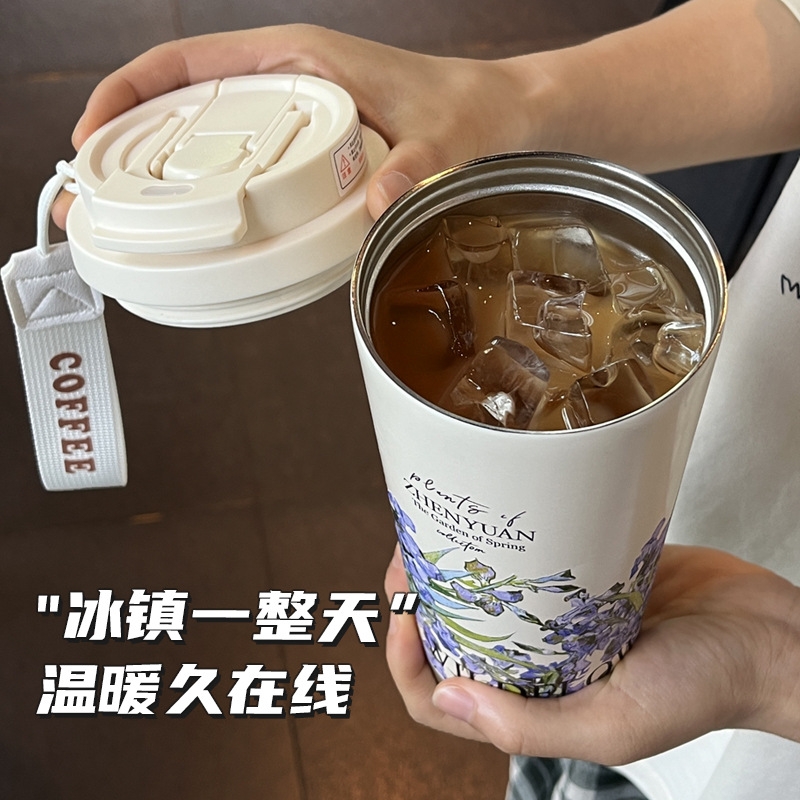 Wholesale of large-capacity insulated cups, 316 stainless steel coffee cups with high appearance standards, smart temperature-displaying portable small insulated water cups details Picture