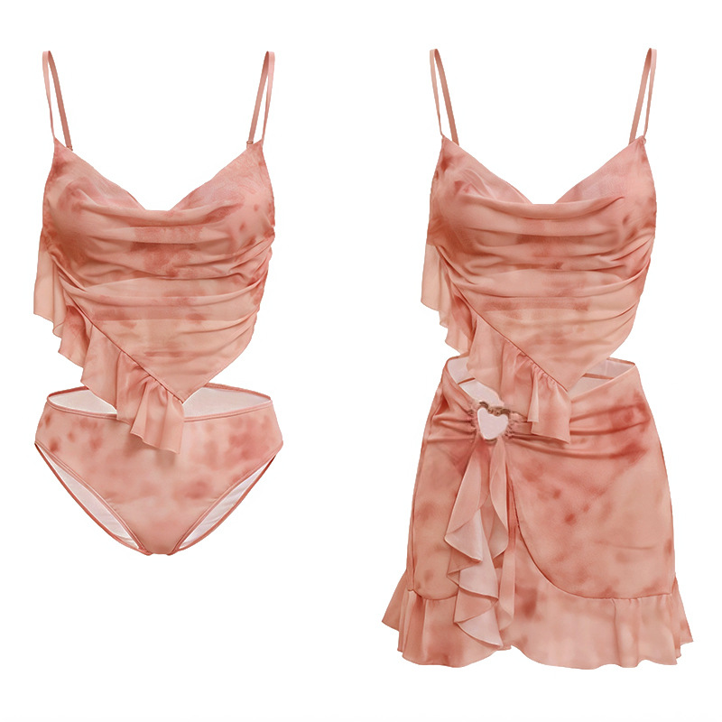 Best-selling bikini swimsuit three-piece set, mesh small chest, gathering to hide flesh and look slim, pure and elegant, high-end style, two-piece swimsuit 125073 Item Picture