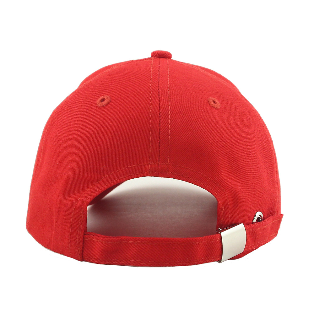 Pure cotton blank baseball cap with heat transfer printed embroidered logo, black, white and red metal tail buckle, all cotton six pieces Item Picture