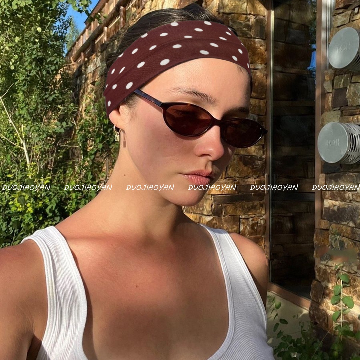 Cross-border new retro polka dot hair band, high-end and fashionable polka dot hair accessory, yoga elastic sports headband, headscarf for women details Picture