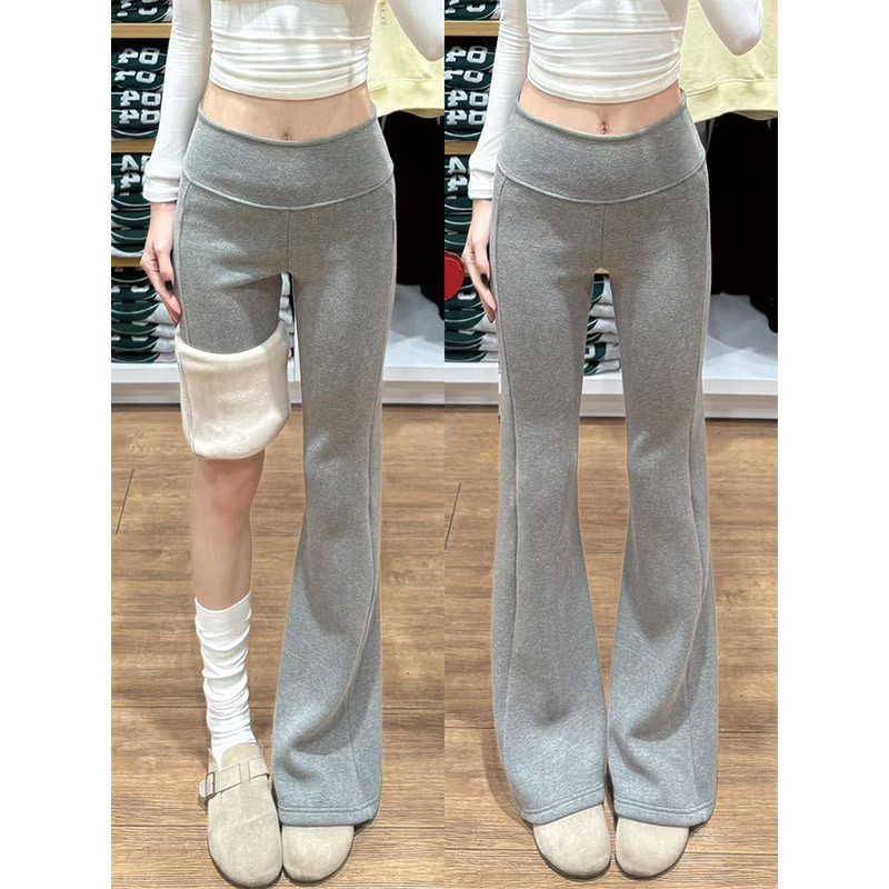 Grey fleece slightly flared pants for women's autumn and winter 2025 new style, low-waisted, slimming and drooping yoga flared sports sweatpants