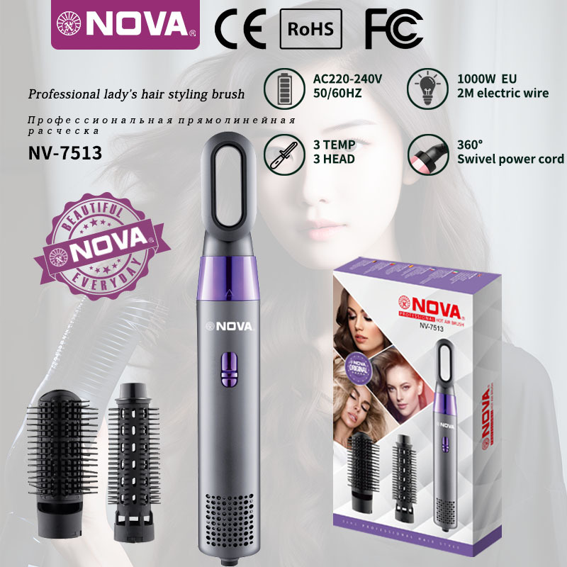 NOVA NV-7513 cross border nuevo 3 en 1 peinado de pelo no daña juego de pelo multifunción peinado de pelo peinado de aire caliente
