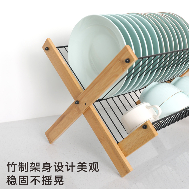 Bamboo and wood foldable dish storage rack, bowl rack, draining rack, countertop, multi-functional kitchen storage rack, multi-layer wholesale Application Scenario