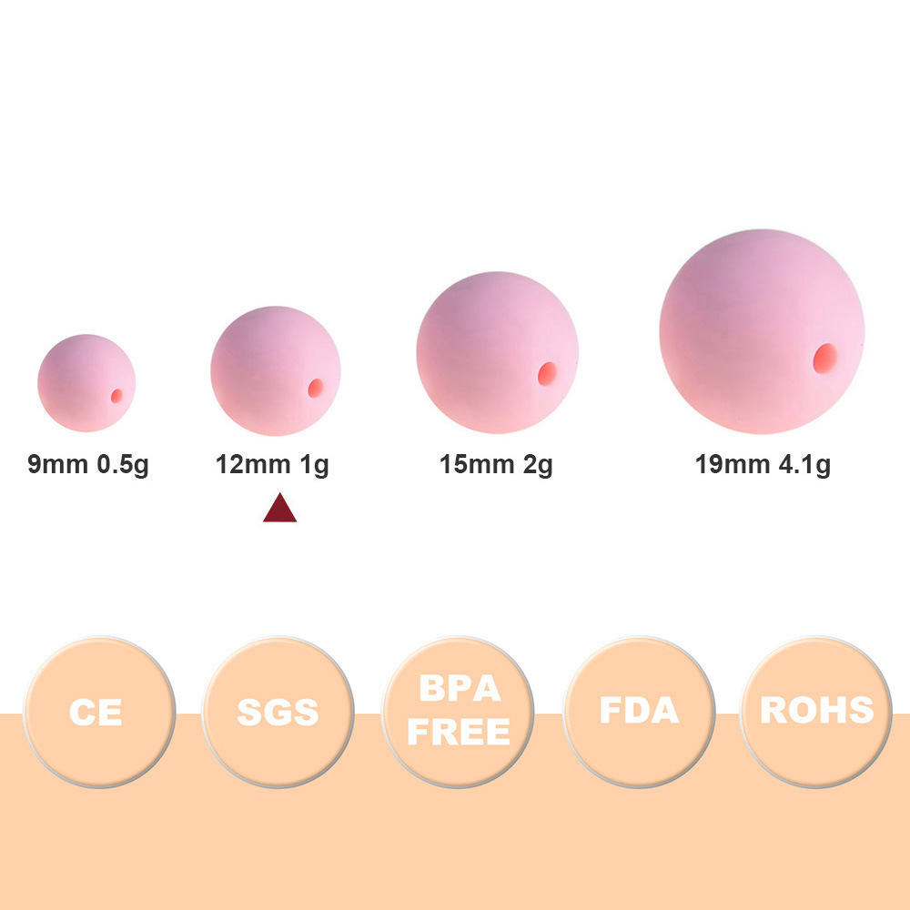 Cross-border best-selling silicone beads, food-grade daily-use baby teething rings, 12mm round beads, accessory beads, colored factory wholesale Application Scenario