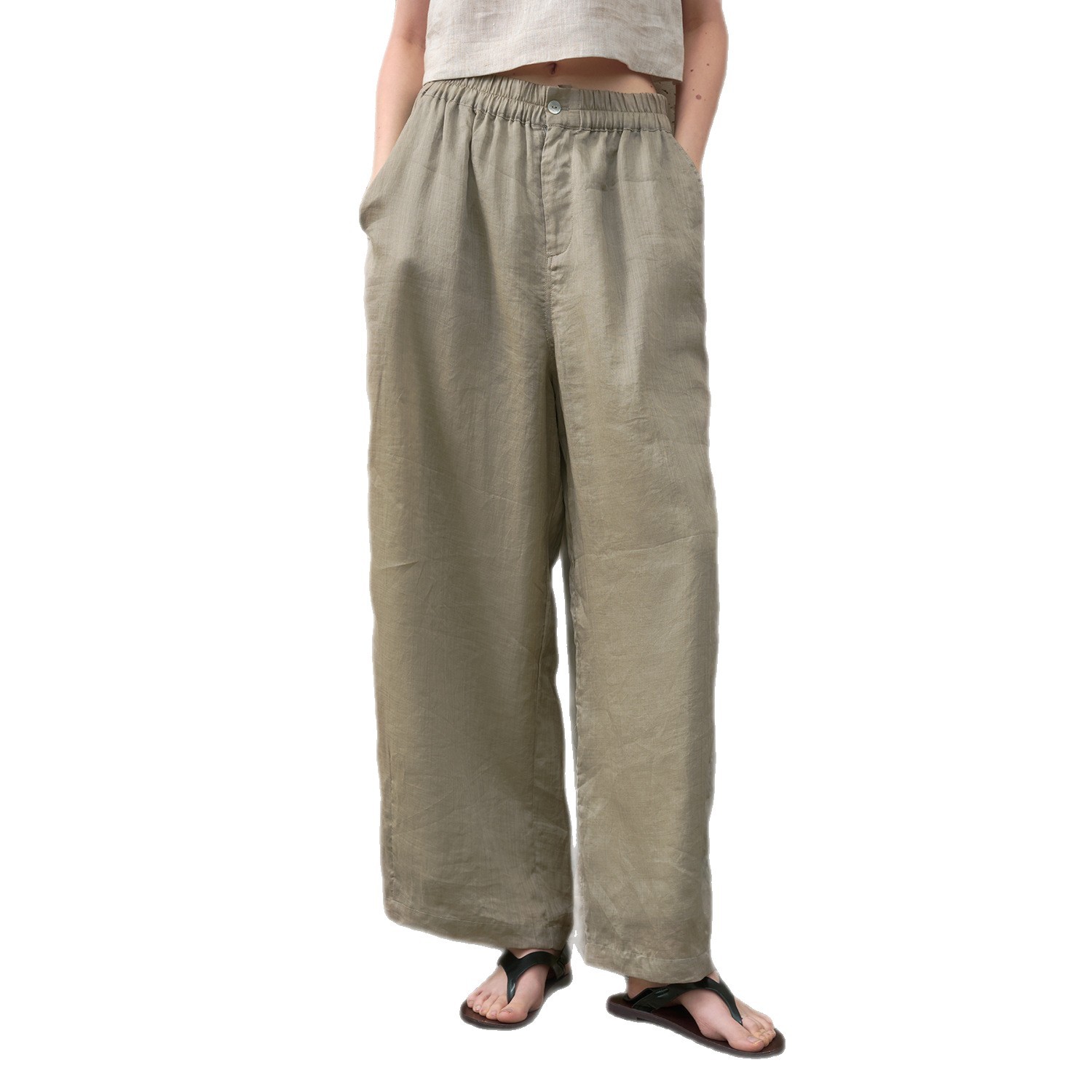 Pure ramie straight-leg pants for women, loose and slimming casual pants, loose spring and summer stretched-waist long pants Application Scenario