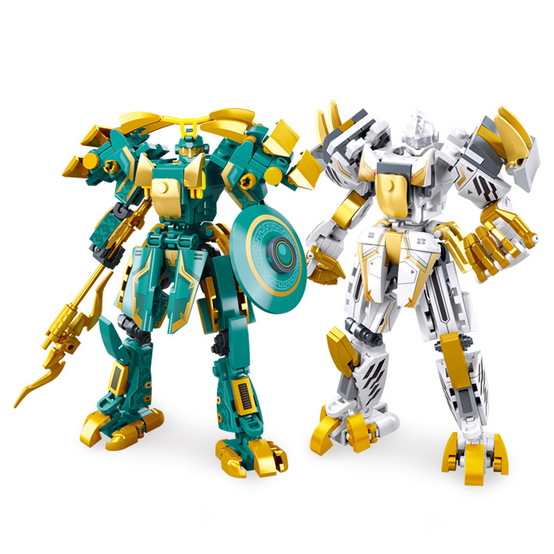 Little Lu Ban manned mecha, Shan Hai Jing, Blue Dragon, White Tiger, Vermilion Bird, Black Tortoise Assembly model, boy assembly building block toy Item Picture