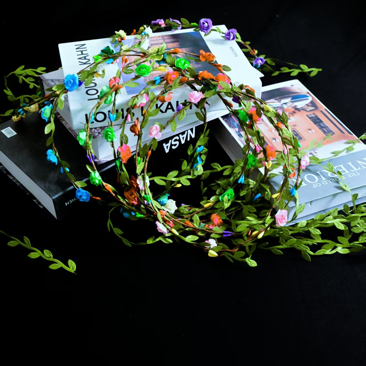 Willow leaf wreath headband, beach travel hair accessory, simulated rose, bride, forest girl, wreath wholesale