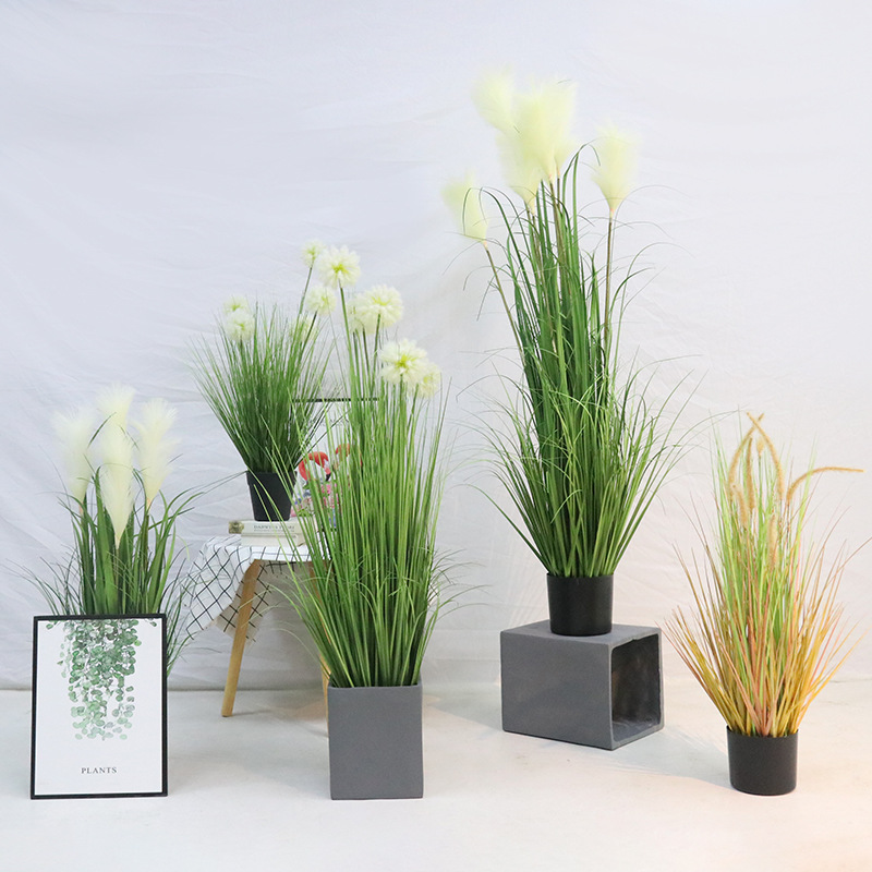 Artificial reeds, foxtail grass, onion grass, large plant bonsai, clothing store window floor-to-ceiling decoration, green plant potted plants Specification image