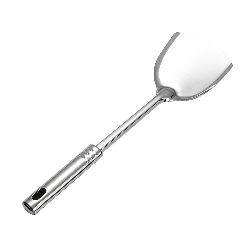 Stainless steel spatulas and spoons, long-handled kitchen utensils for household use, non-hot to the touch, soup spoons, stir-frying spatulas, soup spoons, porridge spoons Item Picture