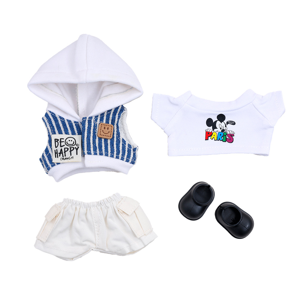 The new baby dress vinyl doll, Gazi Jie's hooded striped vest printed short-sleeved set doll, super cute and fun outfit Item Picture