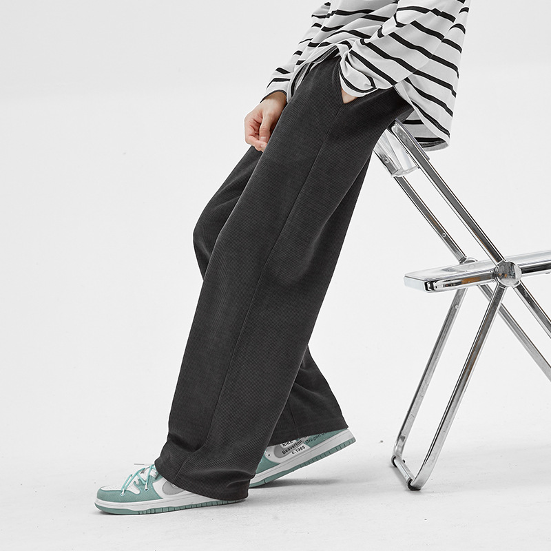 Men's casual pants, men's autumn drape smooth European cotton fleece long pants, trendy brand ins loose and versatile straight-leg wide-leg sport pants Application Scenario