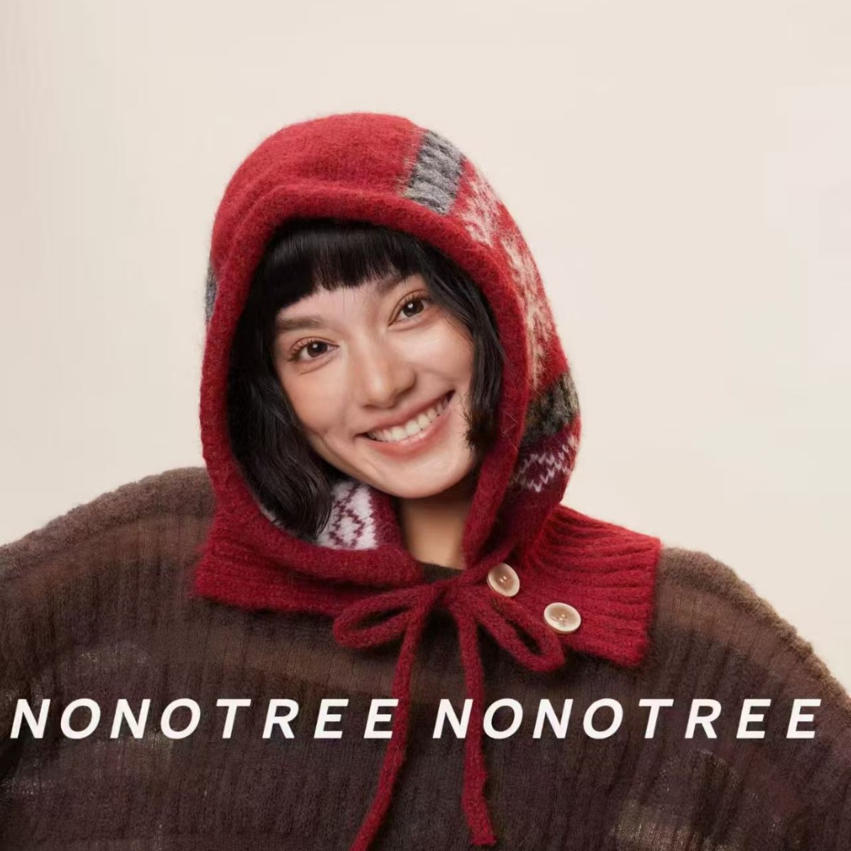 含羊毛复古提花针织帽子围巾一体女护耳保暖巴拉克拉法帽防寒连帽