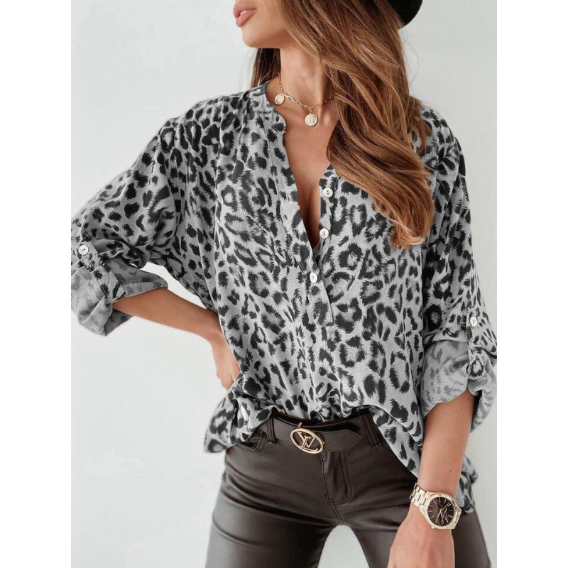 In-stock European and American cross-border trade spring and autumn printed women's shirts, long-sleeved leopard print single-breasted cardigan, loose shirts for women Application Scenario