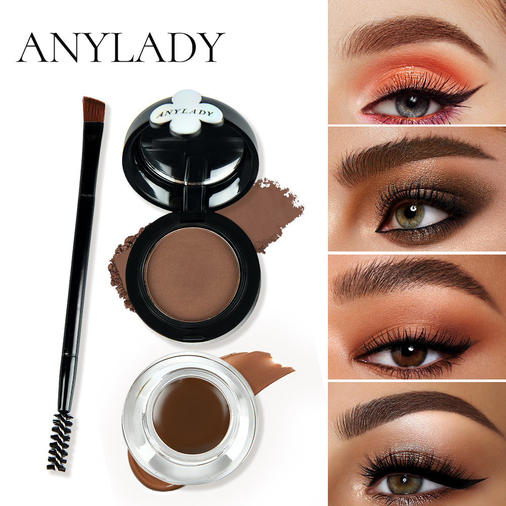 ANYLADY染眉膏二合一持久不晕染显色化妆品欧美跨境三色带刷眉粉