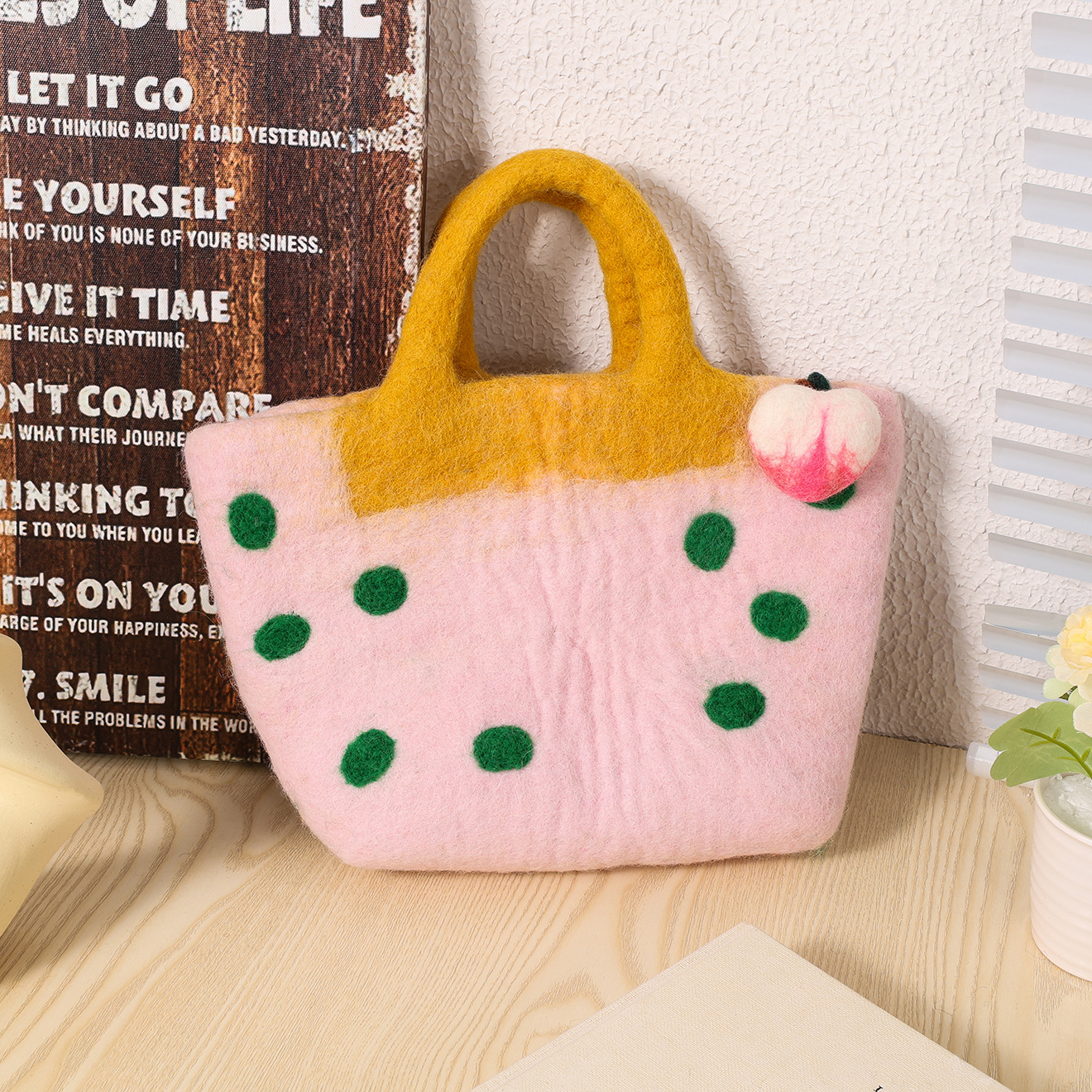 桃心手工羊毛毡手提包春天系立体爱心花园森系文艺清新手拎包批发