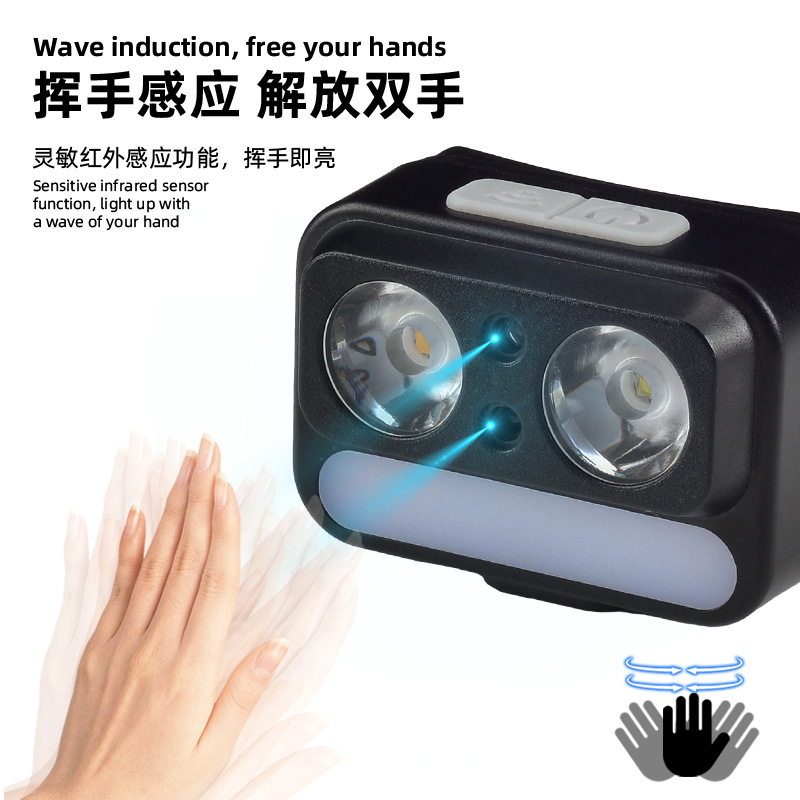 Cross-border smart sensor headlamp, strong light charging, portable yellow, white and red three light sources, long battery life, night fishing light, night running light Application Scenario