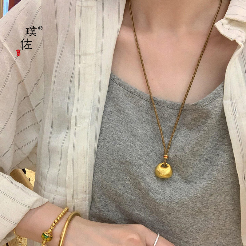 金店同款沙金福字小钱袋项链小胖福金坨吊坠锁包项链女