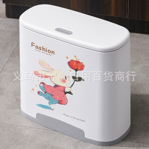 High appearance level wall-mounted trash can, large capacity wastebasket for home living room, cartoon kitchen, large plastic lid storage bucket Specification image