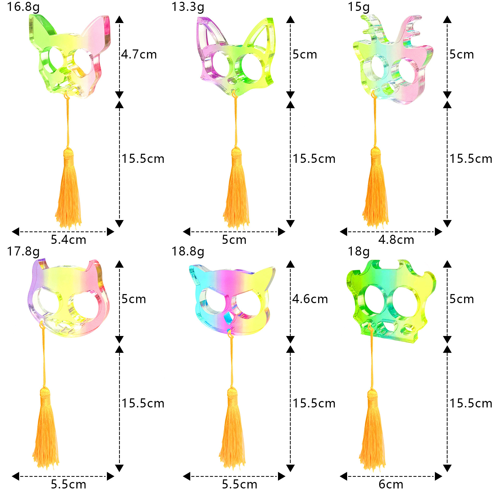 跨境新品双指彩虹指虎动物两指扣狐狸萌猫熊狗钥匙扣随身挂件批发白底实物图