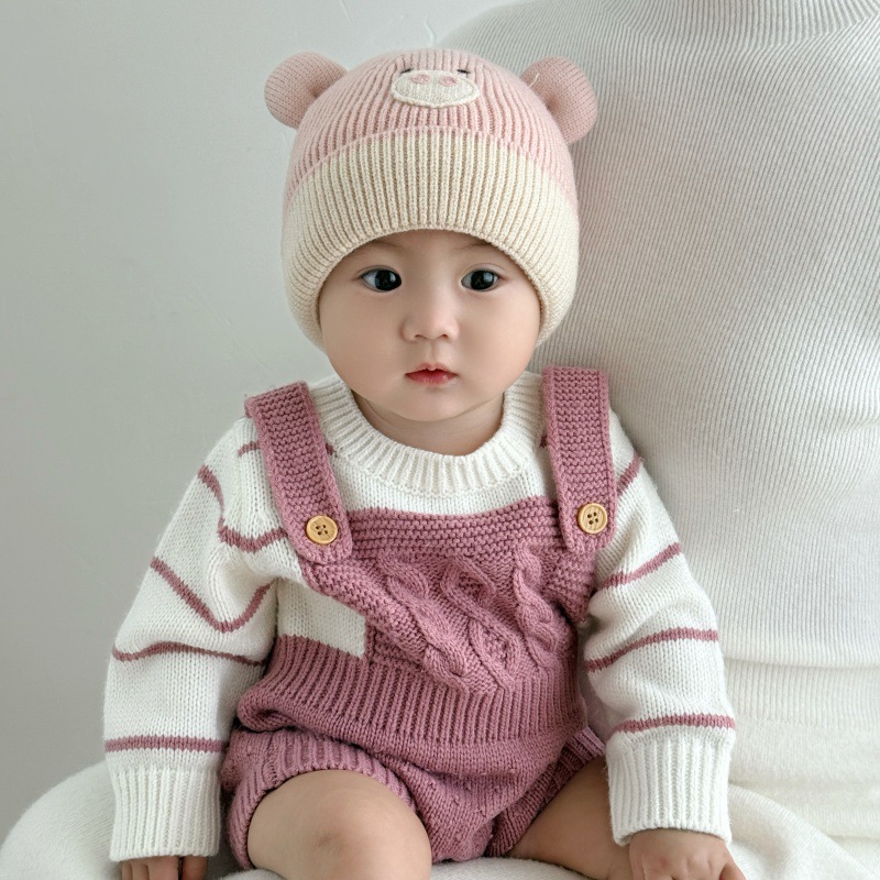 秋冬女童男宝宝加厚保暖婴儿帽子新款防风毛线帽帽幼儿小可爱护耳