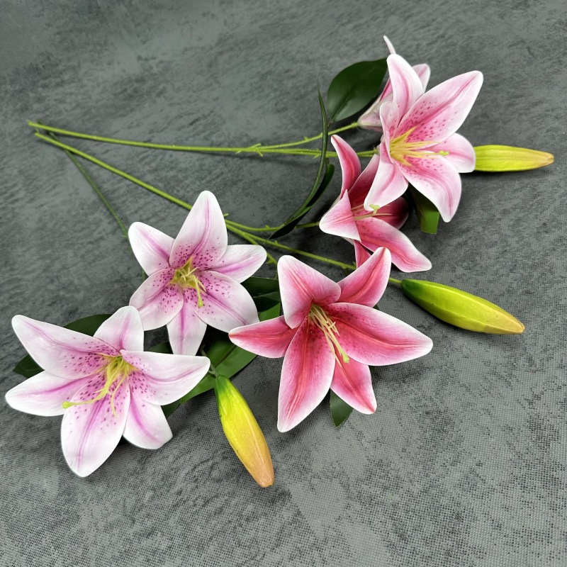 仿真3D打印胶布百合花婚礼装饰道具2花1蕾香水百合仿真花假花批发产品图