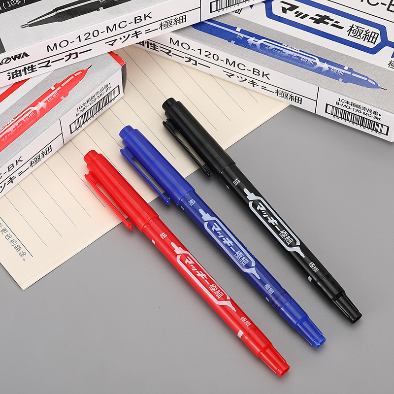 Oil-based small double-headed 120 black marker pen, quick-drying and not easy to erase, double-headed extremely fine children's drawing, scribbling and outlining pen Specification image
