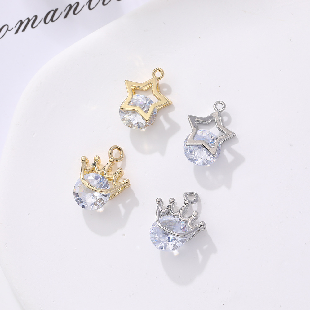 合金锆石镶嵌配饰小吊坠皇冠五角星几何形diy手工耳饰项链头饰配