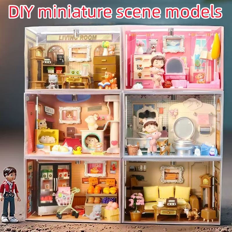 灯光微缩场景手工diy小屋拼装房子咖啡屋小卧室模型男女生日礼物