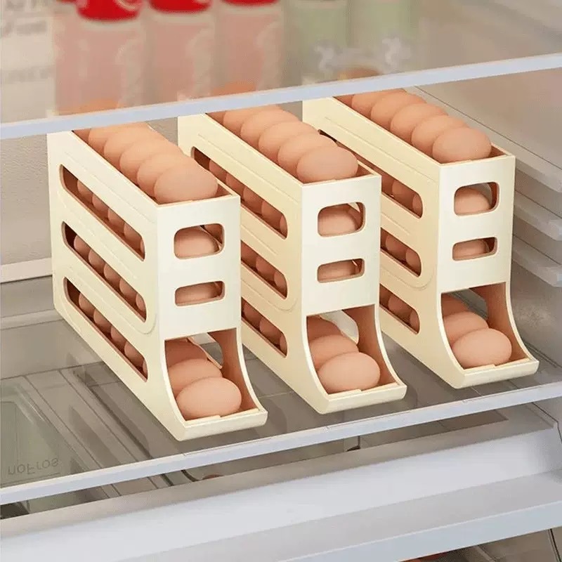Slide rolling egg storage box, storage for the side door of household refrigerator, kitchen egg retrieval wonder, new automatic rolling egg rack Specification image
